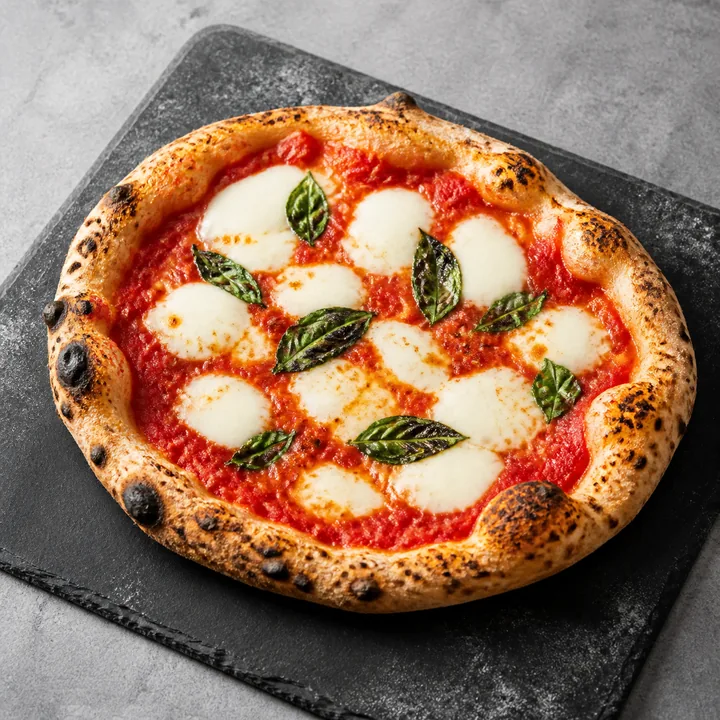 Margherita pizza with fresh mozzarella and basil